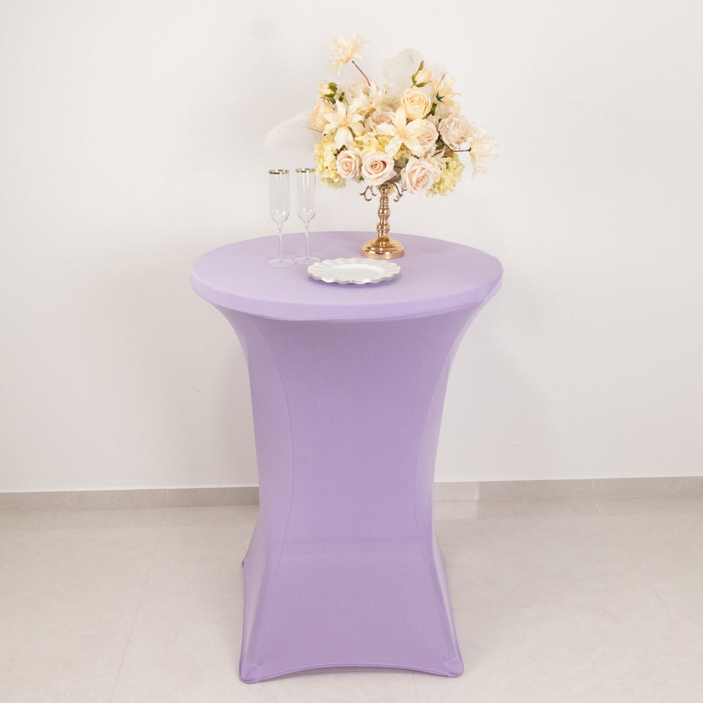 Spandex 30" Round Cocktail Table Cover Lavender Lilac - Easy to Maintain Stretch Fitted Highboy Tablecloth - Bell Racket Store