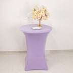 Spandex 30" Round Cocktail Table Cover Lavender Lilac - Easy to Maintain Stretch Fitted Highboy Tablecloth - Bell Racket Store