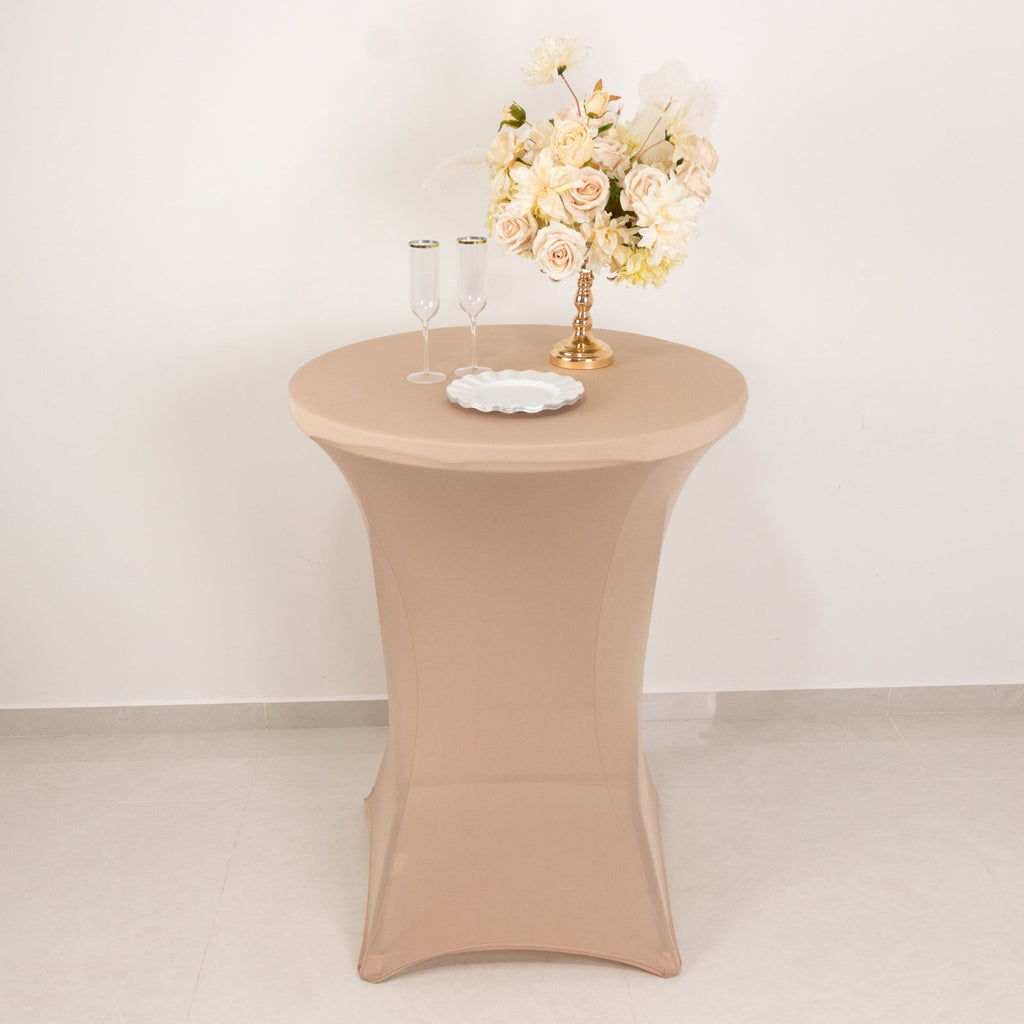 Spandex 30" Round Cocktail Table Cover Nude - Easy to Maintain Stretch Fitted Highboy Tablecloth - Bell Racket Store