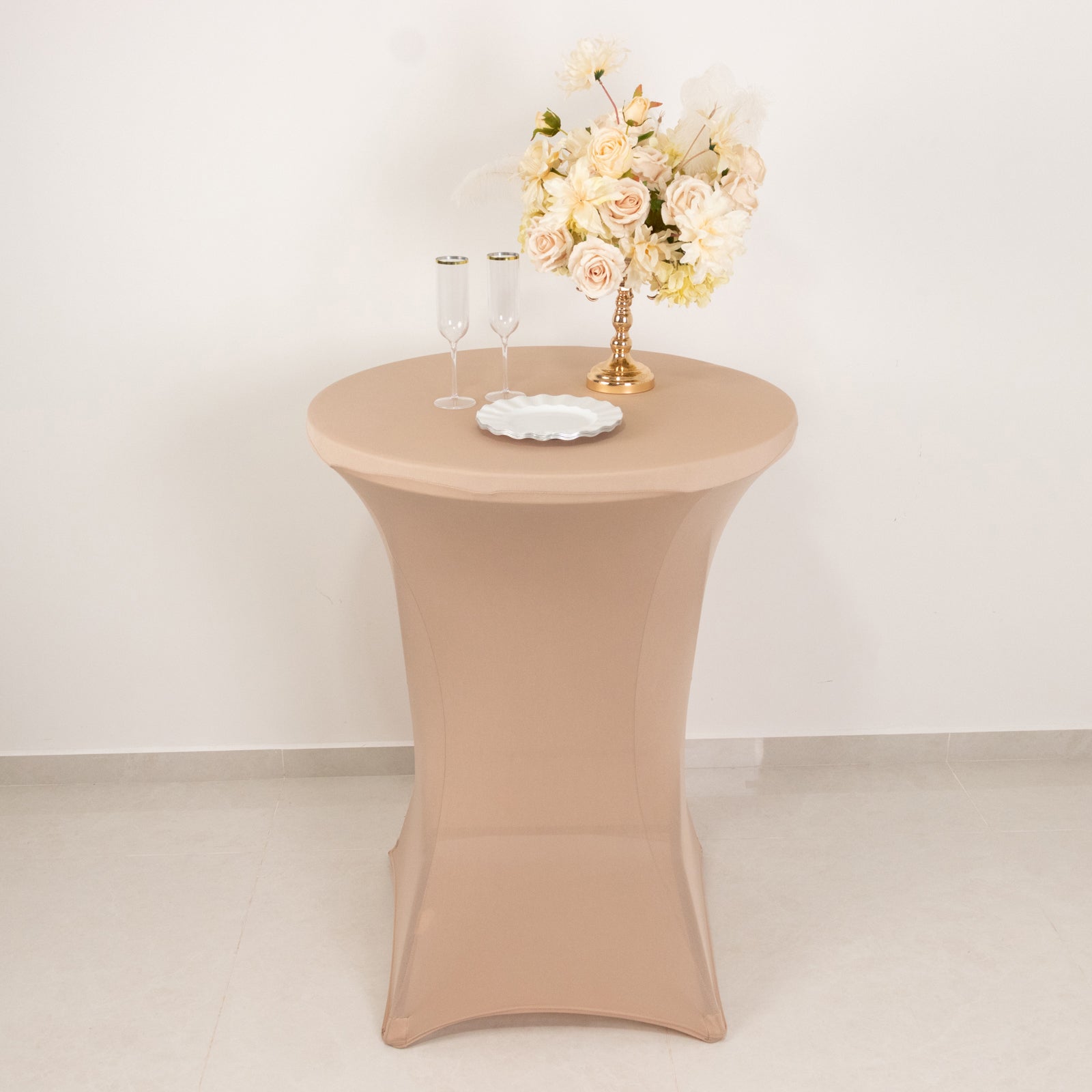 Spandex 30" Round Cocktail Table Cover Nude - Easy to Maintain Stretch Fitted Highboy Tablecloth - Bell Racket Store