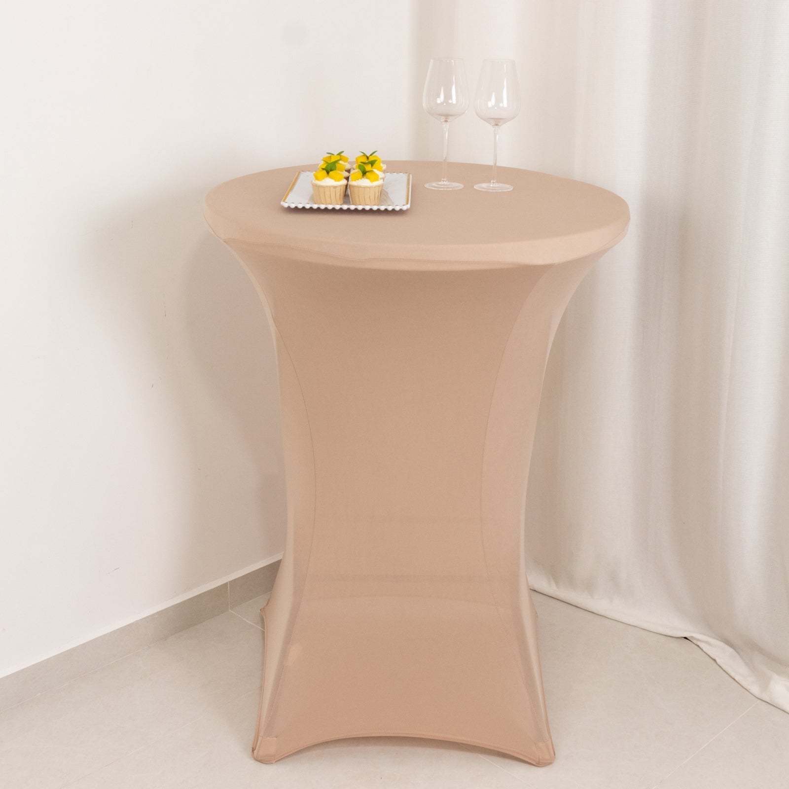 Spandex 30" Round Cocktail Table Cover Nude - Easy to Maintain Stretch Fitted Highboy Tablecloth - Bell Racket Store