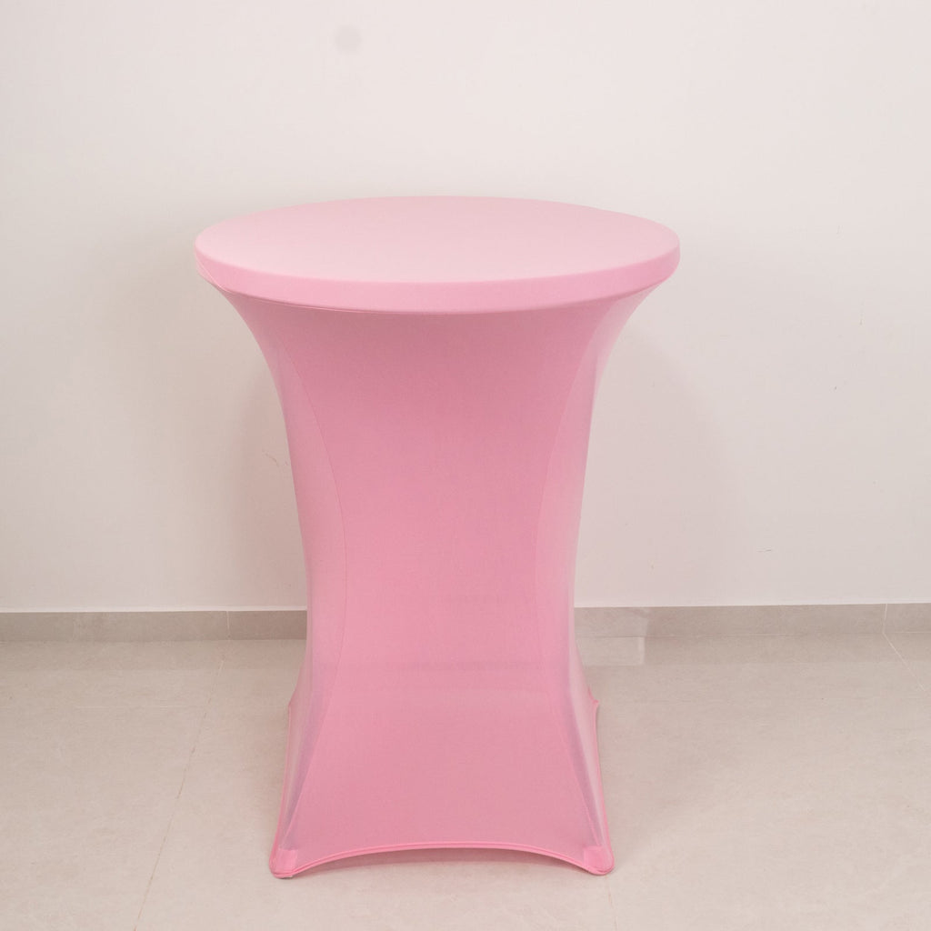 Spandex 30" Round Cocktail Table Cover Pink - Easy to Maintain Stretch Fitted Highboy Tablecloth - Bell Racket Store