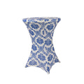 Spandex 30" Round Cocktail Table Cover Royal Blue Damask Highboy Tables - Easy to Maintain Stretch Fitted Tablecloth - Bell Racket Store