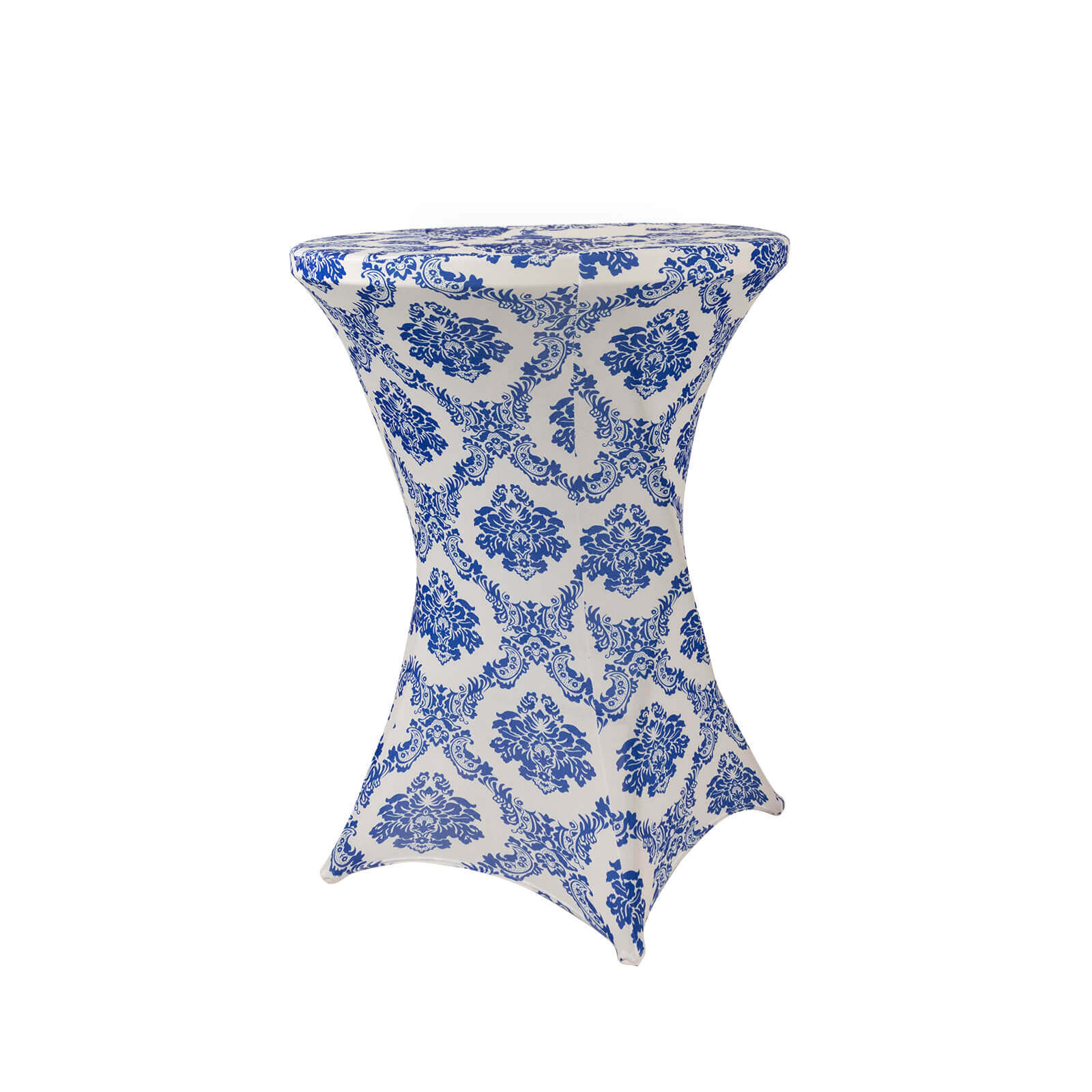 Spandex 30" Round Cocktail Table Cover Royal Blue Damask Highboy Tables - Easy to Maintain Stretch Fitted Tablecloth - Bell Racket Store