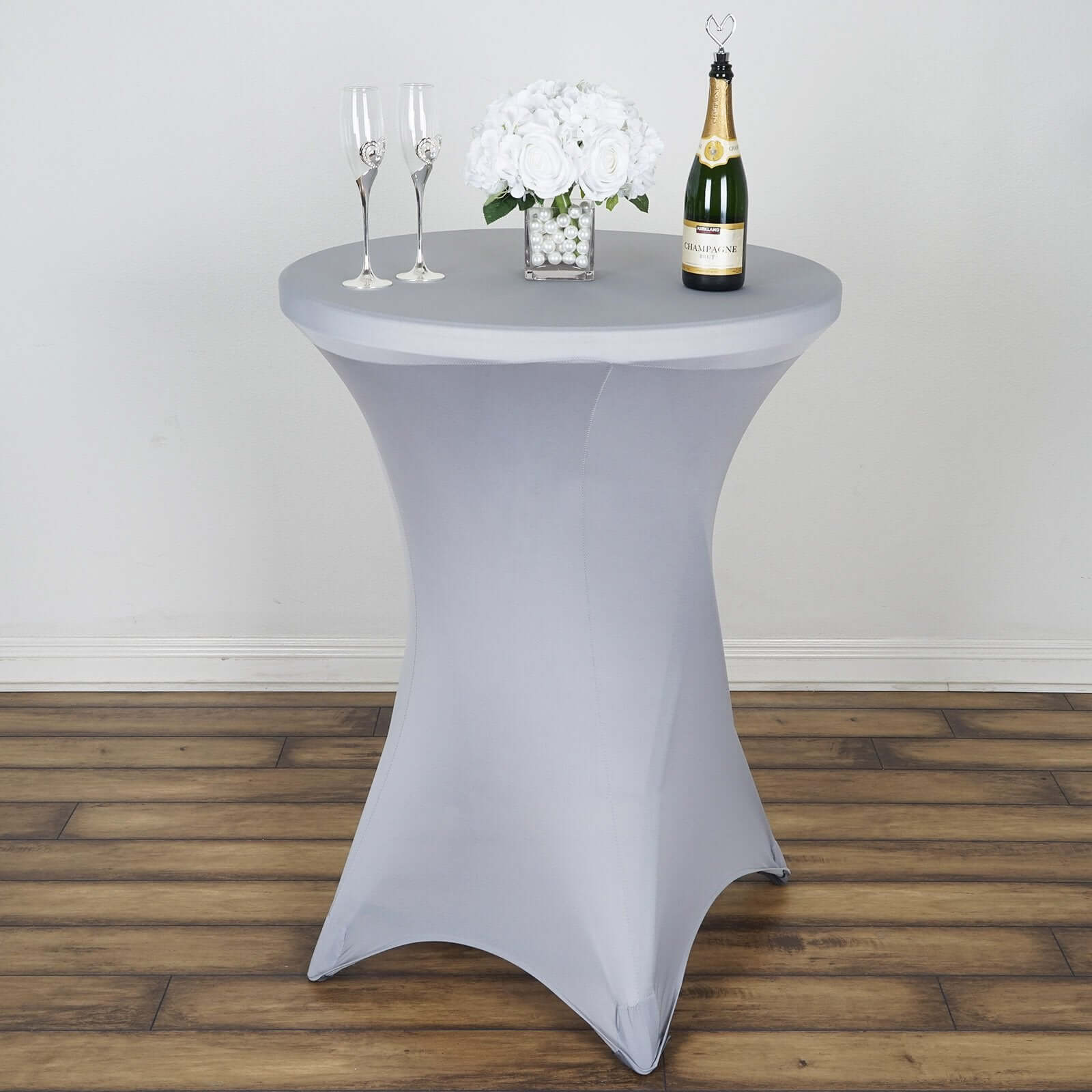 Spandex 30" Round Cocktail Table Cover Silver - Easy to Maintain Stretch Fitted Highboy Tablecloth - NestOCart