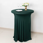 Spandex 30" Round Cocktail Table Cover Skirt Hunter Emerald Green With Natural Wavy Drapes - Bell Racket Store