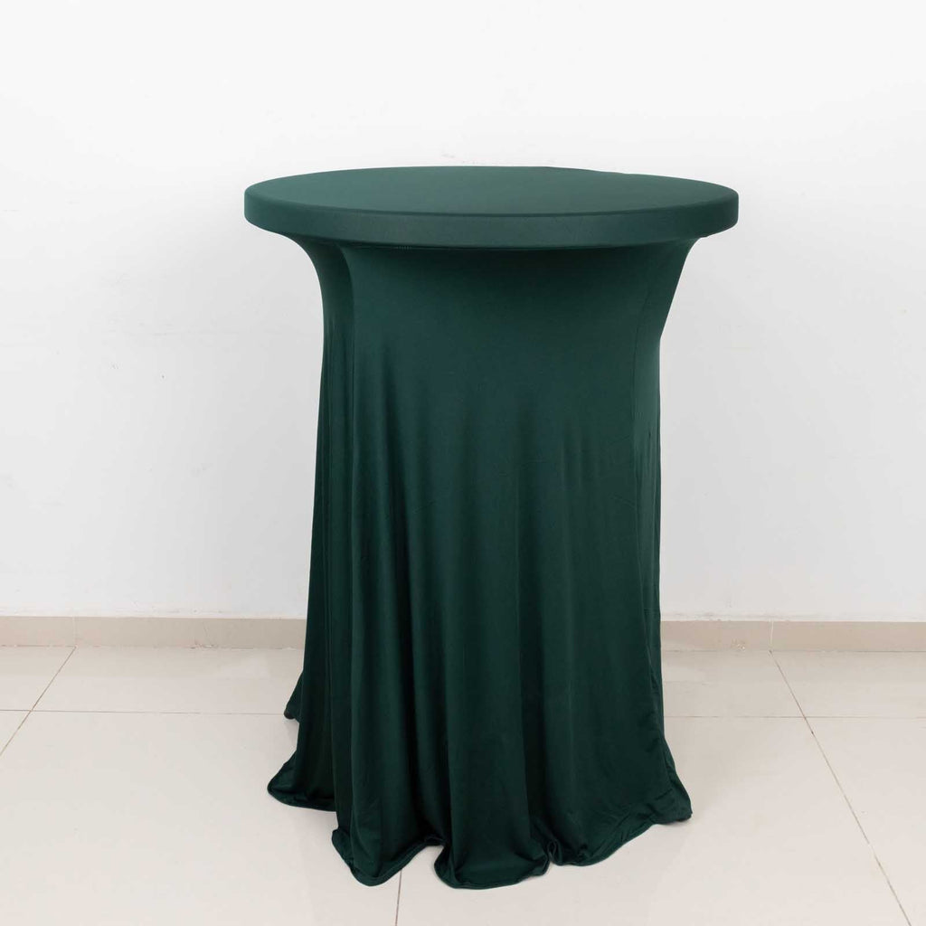 Spandex 30" Round Cocktail Table Cover Skirt Hunter Emerald Green With Natural Wavy Drapes - Bell Racket Store