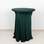 Spandex 30" Round Cocktail Table Cover Skirt Hunter Emerald Green With Natural Wavy Drapes - Bell Racket Store