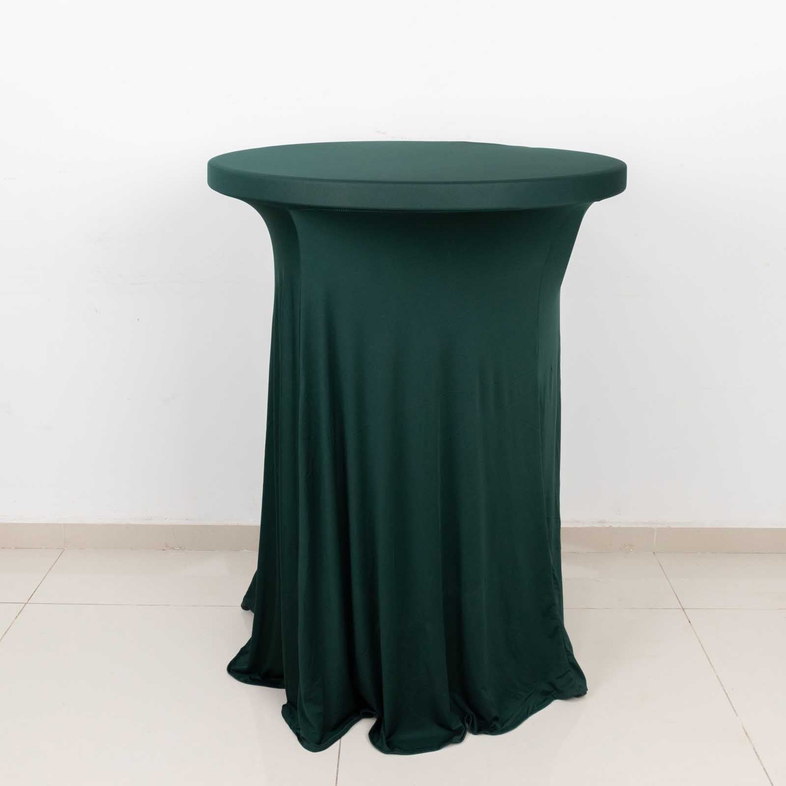 Spandex 30" Round Cocktail Table Cover Skirt Hunter Emerald Green With Natural Wavy Drapes - Bell Racket Store