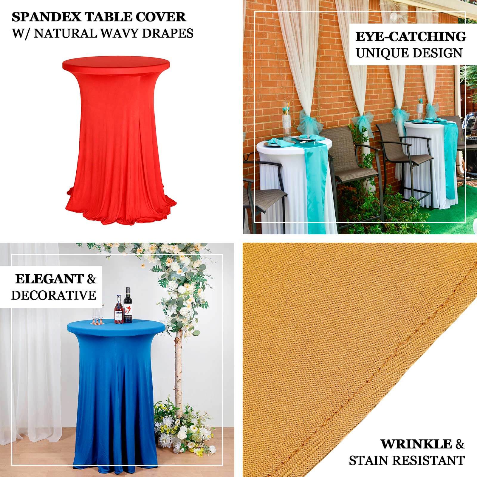 Spandex 30" Round Cocktail Table Cover Skirt Sage Green With Natural Wavy Drapes - Bell Racket Store