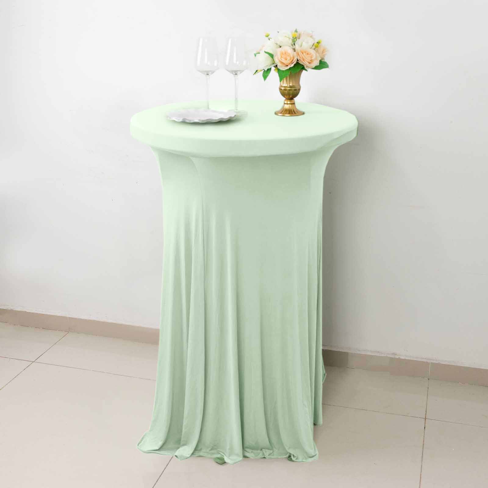 Spandex 30" Round Cocktail Table Cover Skirt Sage Green With Natural Wavy Drapes - Bell Racket Store
