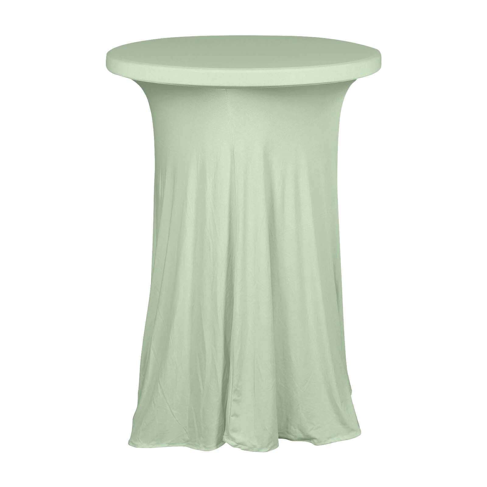 Spandex 30" Round Cocktail Table Cover Skirt Sage Green With Natural Wavy Drapes - Bell Racket Store