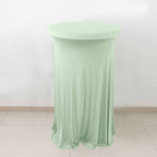 Spandex 30" Round Cocktail Table Cover Skirt Sage Green With Natural Wavy Drapes - Bell Racket Store