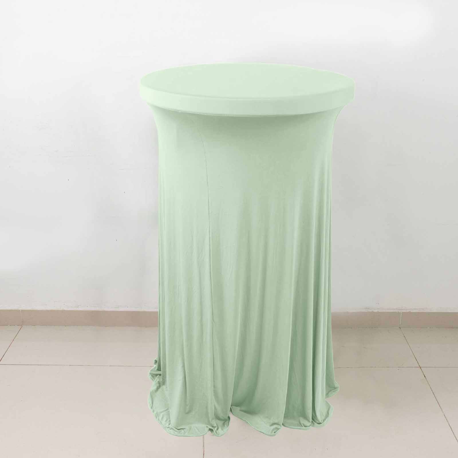 Spandex 30" Round Cocktail Table Cover Skirt Sage Green With Natural Wavy Drapes - Bell Racket Store