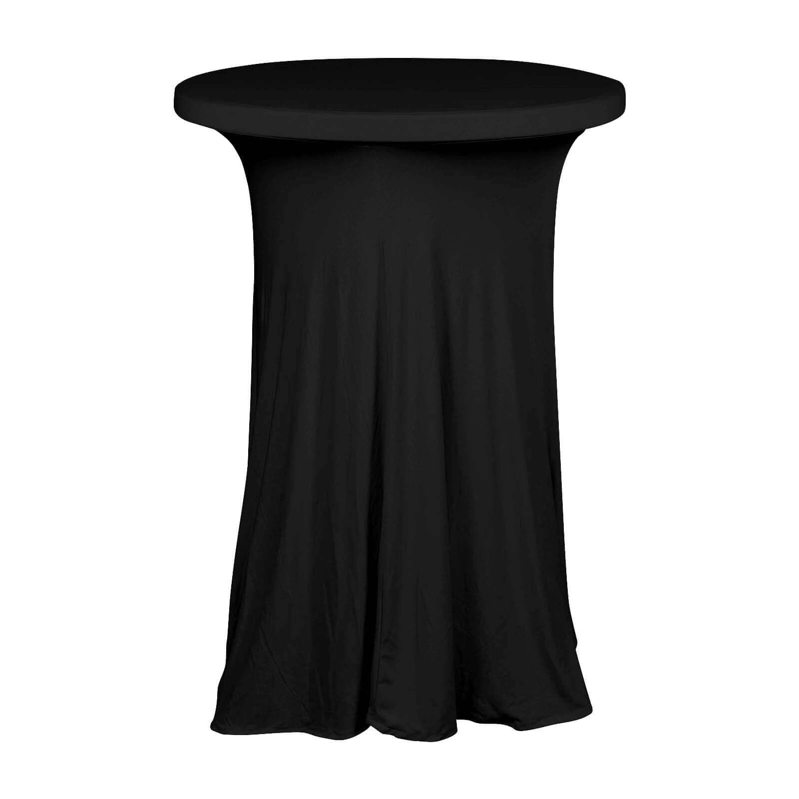 Spandex 30" Round Cocktail Table Cover Skirt Black With Natural Wavy Drapes