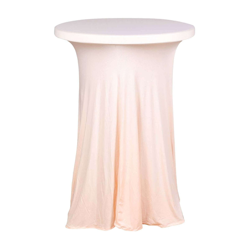 Spandex 30" Round Cocktail Table Cover Skirt Blush With Natural Wavy Drapes