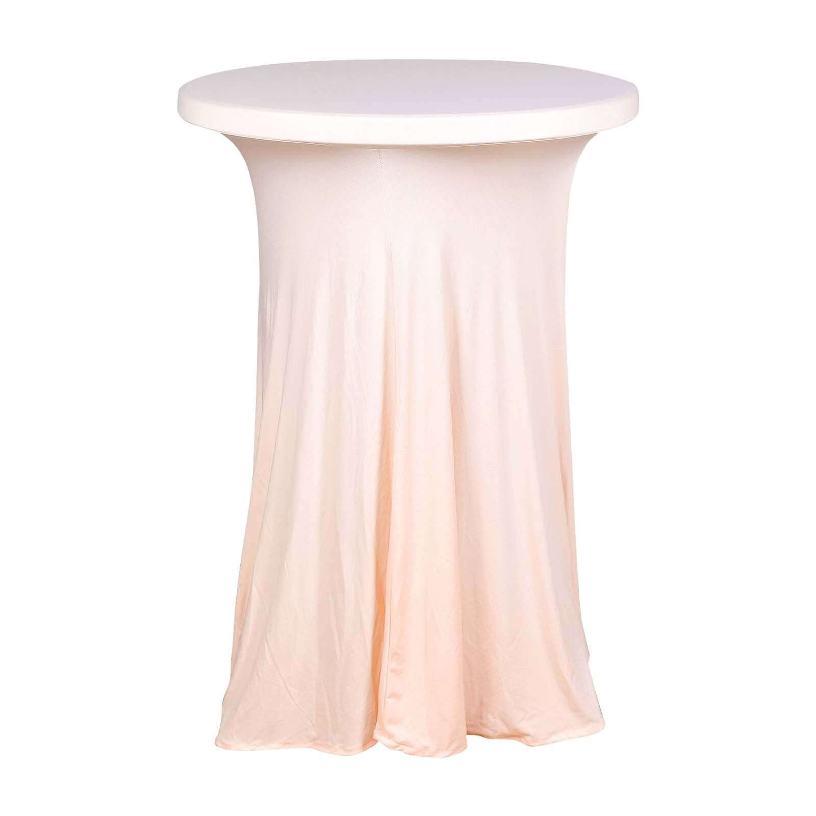 Spandex 30" Round Cocktail Table Cover Skirt Blush With Natural Wavy Drapes