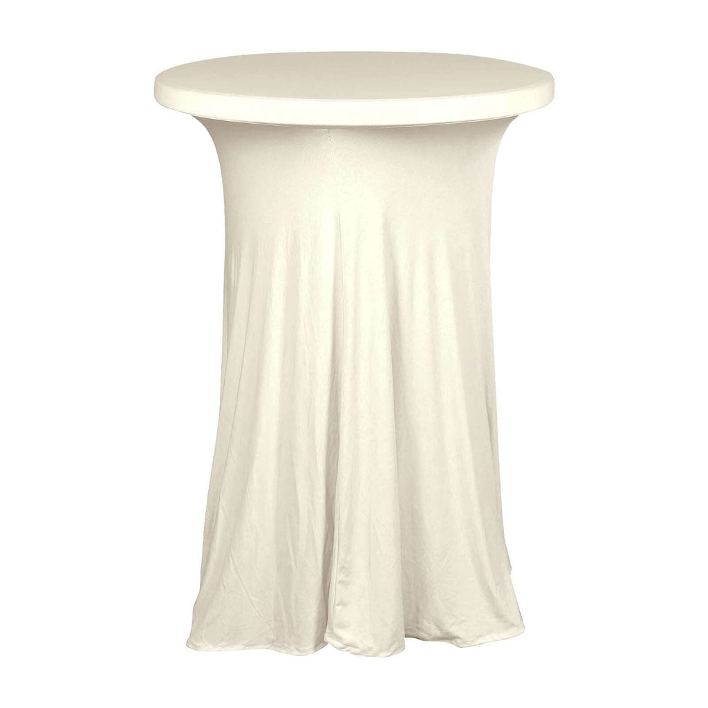 Spandex 30" Round Cocktail Table Cover Skirt Ivory With Natural Wavy Drapes
