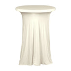 Spandex 30" Round Cocktail Table Cover Skirt Ivory With Natural Wavy Drapes
