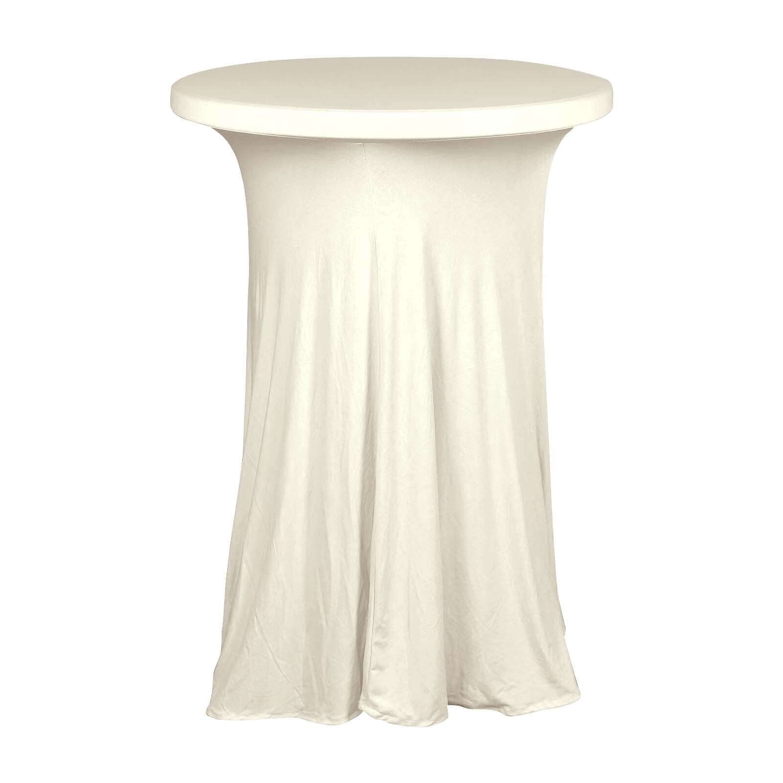 Spandex 30" Round Cocktail Table Cover Skirt Ivory With Natural Wavy Drapes