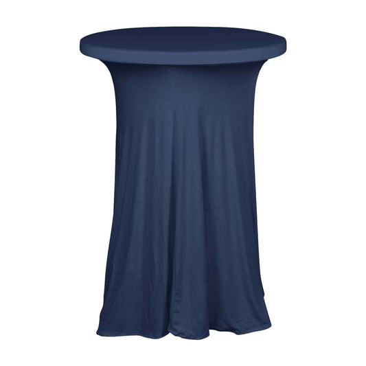 Spandex 30" Round Cocktail Table Cover Skirt Navy Blue With Natural Wavy Drapes