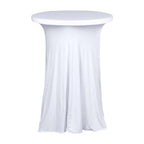 Spandex 30" Round Cocktail Table Cover Skirt White With Natural Wavy Drapes