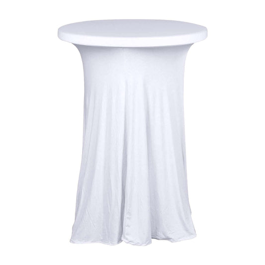 Spandex 30" Round Cocktail Table Cover Skirt White With Natural Wavy Drapes