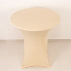 Spandex 36" Round Cocktail Table Cover Beige - Easy to Maintain Stretch Fitted Highboy Tablecloth - Bell Racket Store