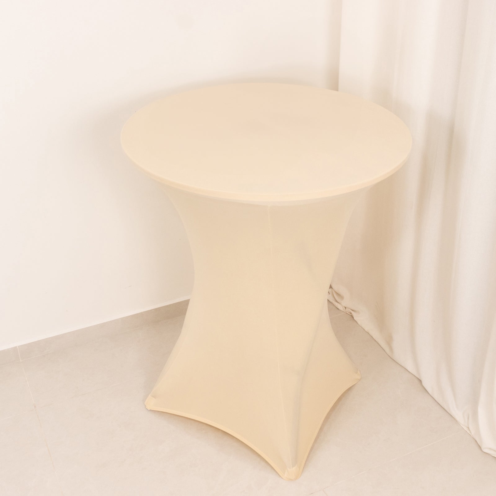 Spandex 36" Round Cocktail Table Cover Beige - Easy to Maintain Stretch Fitted Highboy Tablecloth - Bell Racket Store