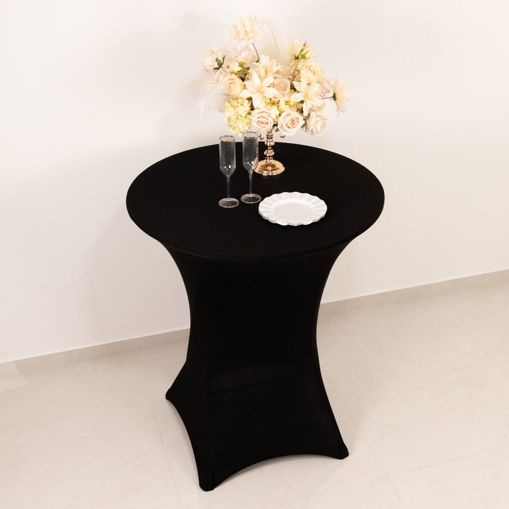 Spandex 36" Round Cocktail Table Cover Black - Easy to Maintain Stretch Fitted Highboy Tablecloth - Bell Racket Store