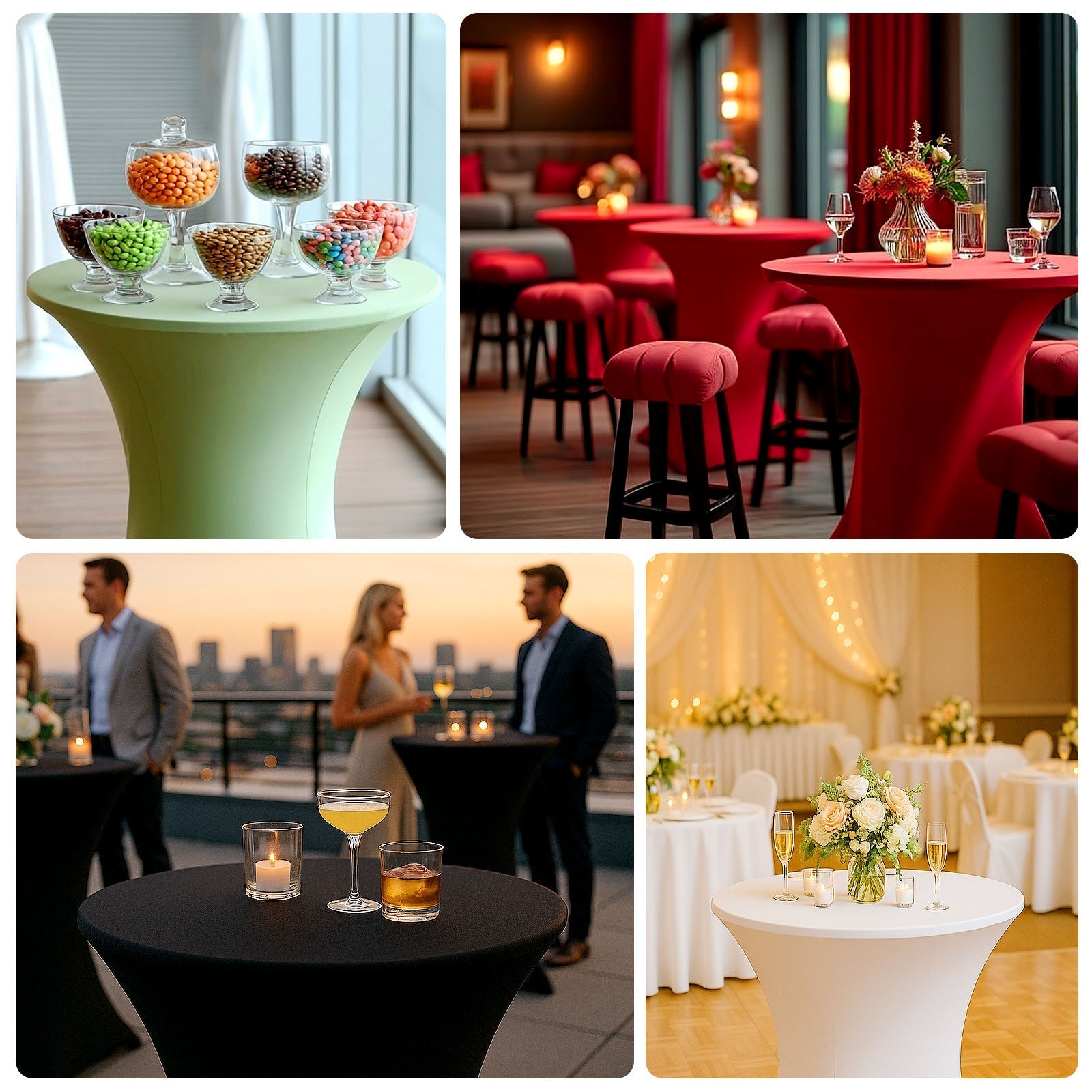 Spandex 36" Round Cocktail Table Cover Blush - Easy to Maintain Stretch Fitted Highboy Tablecloth - Bell Racket Store