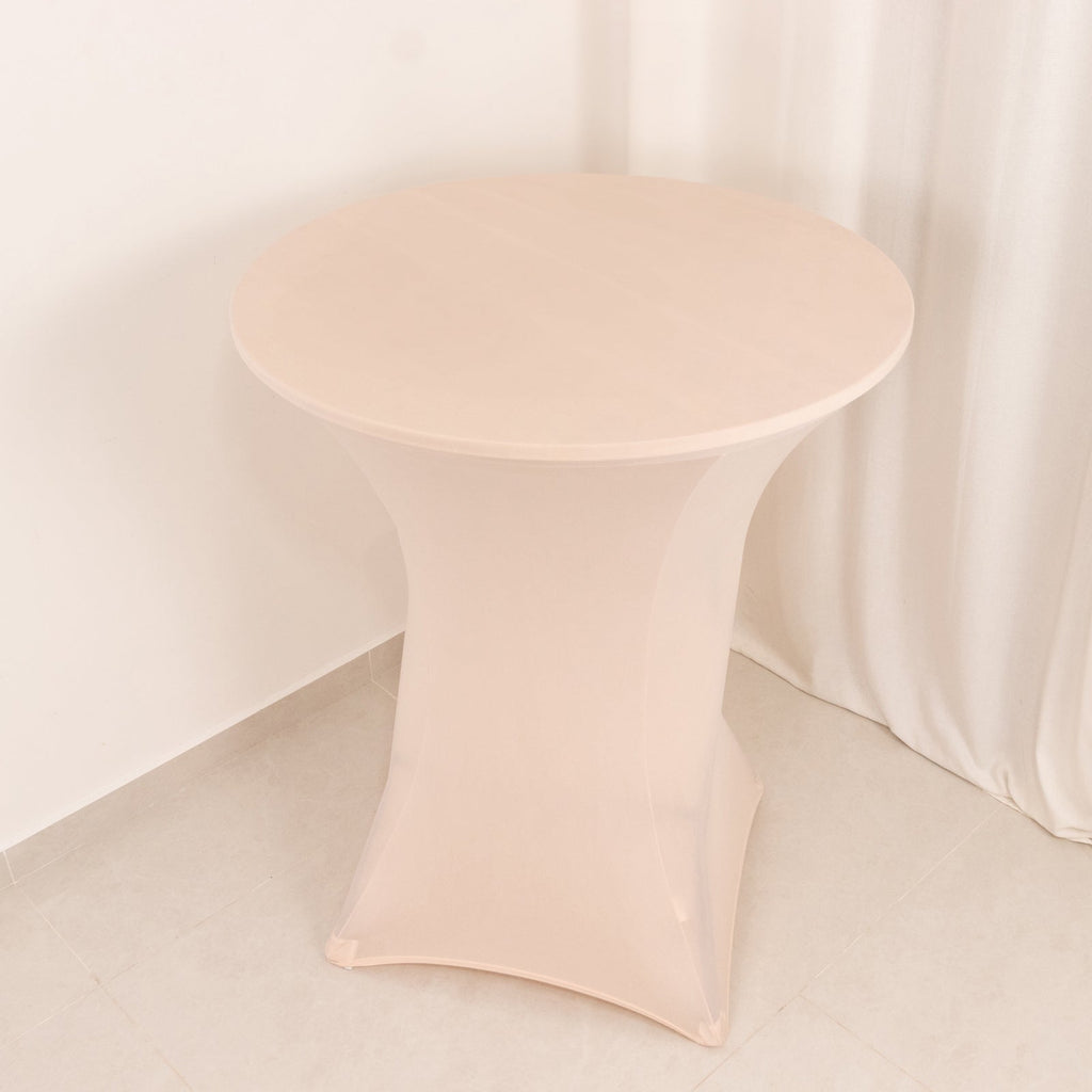 Spandex 36" Round Cocktail Table Cover Blush - Easy to Maintain Stretch Fitted Highboy Tablecloth - Bell Racket Store