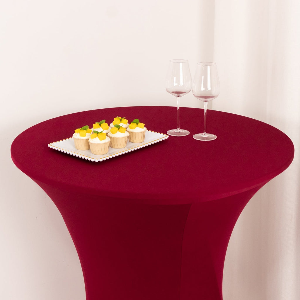 Spandex 36" Round Cocktail Table Cover Burgundy - Easy to Maintain Stretch Fitted Highboy Tablecloth - Bell Racket Store