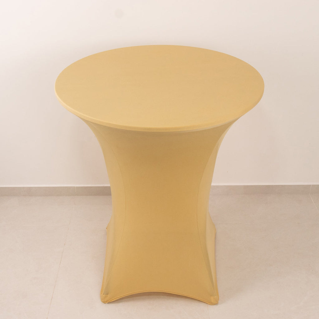 Spandex 36" Round Cocktail Table Cover Champagne - Easy to Maintain Stretch Fitted Highboy Tablecloth - Bell Racket Store