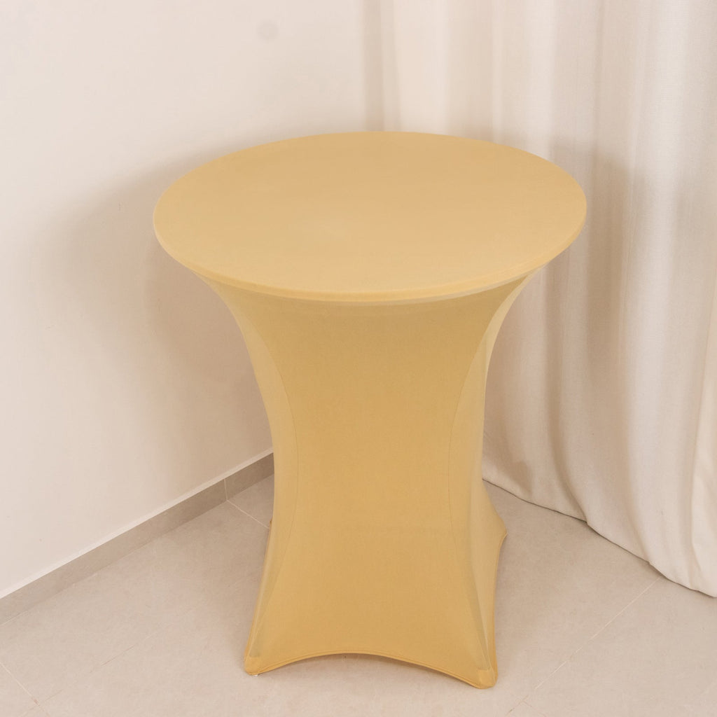Spandex 36" Round Cocktail Table Cover Champagne - Easy to Maintain Stretch Fitted Highboy Tablecloth - Bell Racket Store