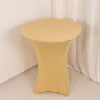 Spandex 36" Round Cocktail Table Cover Champagne - Easy to Maintain Stretch Fitted Highboy Tablecloth - Bell Racket Store