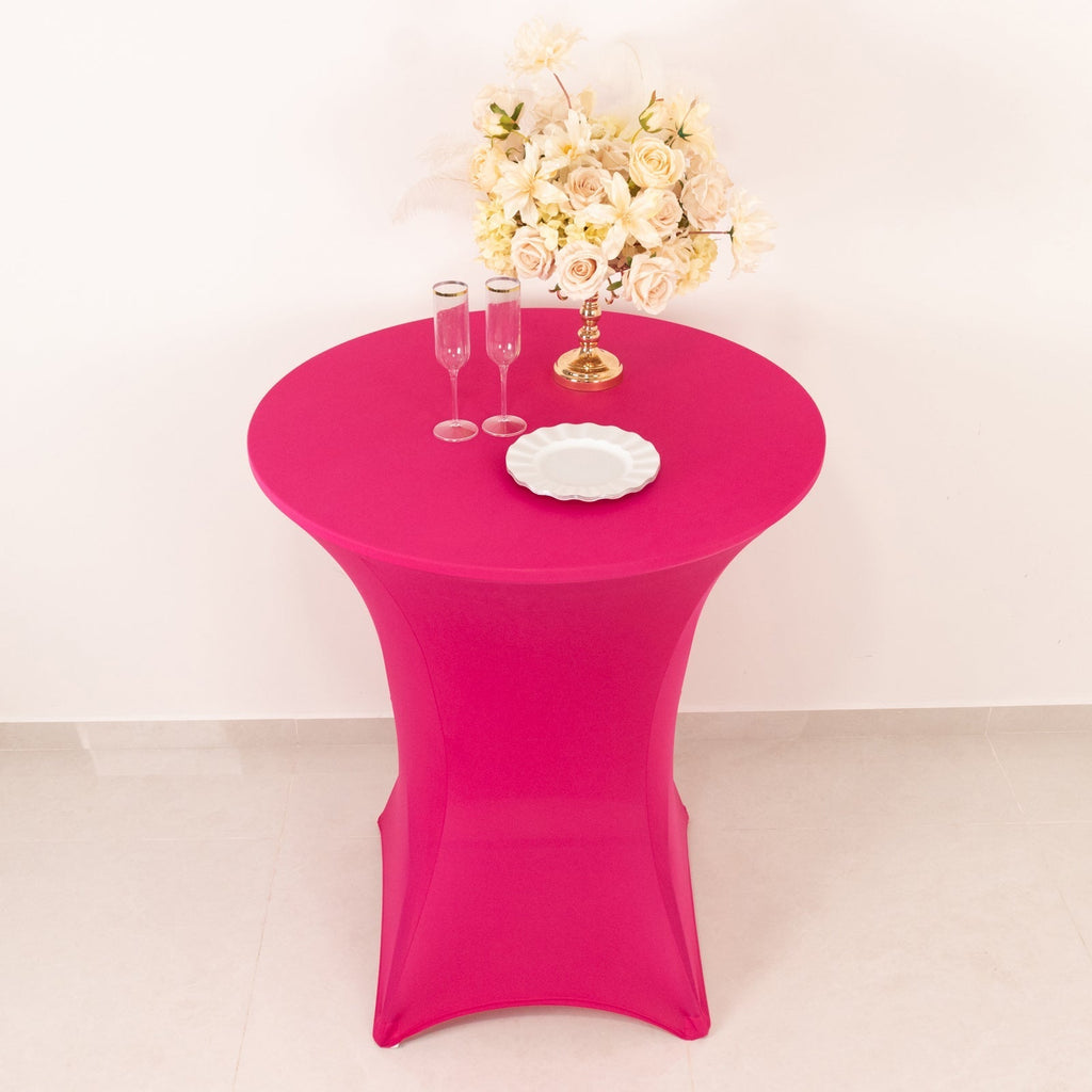 Spandex 36" Round Cocktail Table Cover Fuchsia - Easy to Maintain Stretch Fitted Highboy Tablecloth - Bell Racket Store