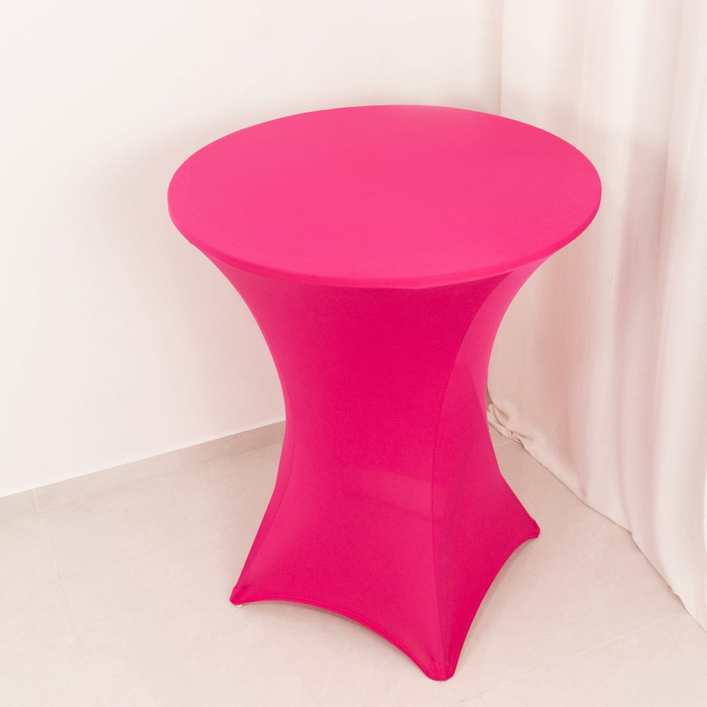 Spandex 36" Round Cocktail Table Cover Fuchsia - Easy to Maintain Stretch Fitted Highboy Tablecloth - Bell Racket Store