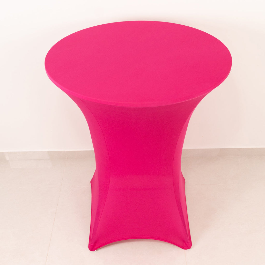 Spandex 36" Round Cocktail Table Cover Fuchsia - Easy to Maintain Stretch Fitted Highboy Tablecloth - Bell Racket Store