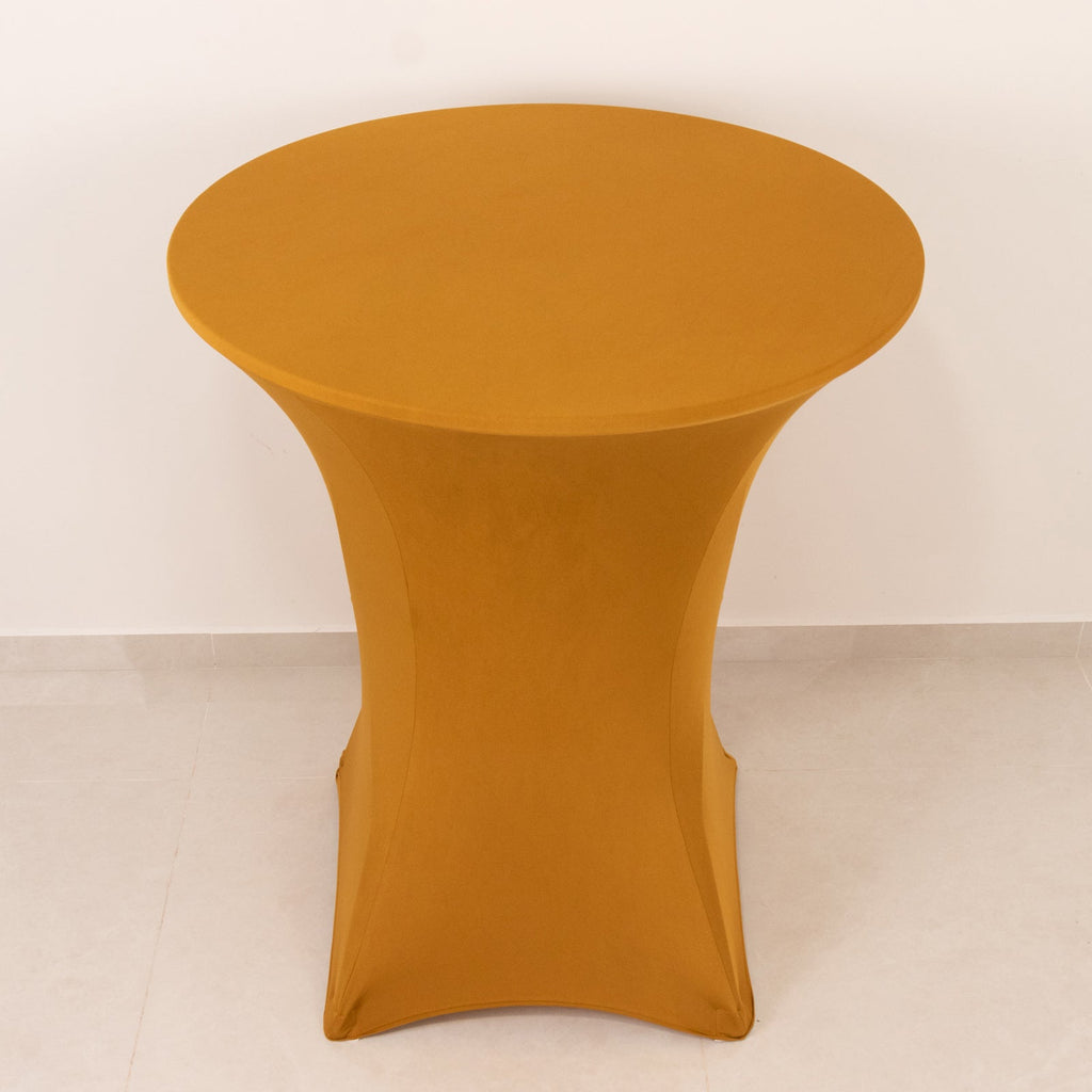 Spandex 36" Round Cocktail Table Cover Gold - Easy to Maintain Stretch Fitted Highboy Tablecloth for Events - Bell Racket Store