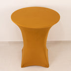Spandex 36" Round Cocktail Table Cover Gold - Easy to Maintain Stretch Fitted Highboy Tablecloth for Events - Bell Racket Store