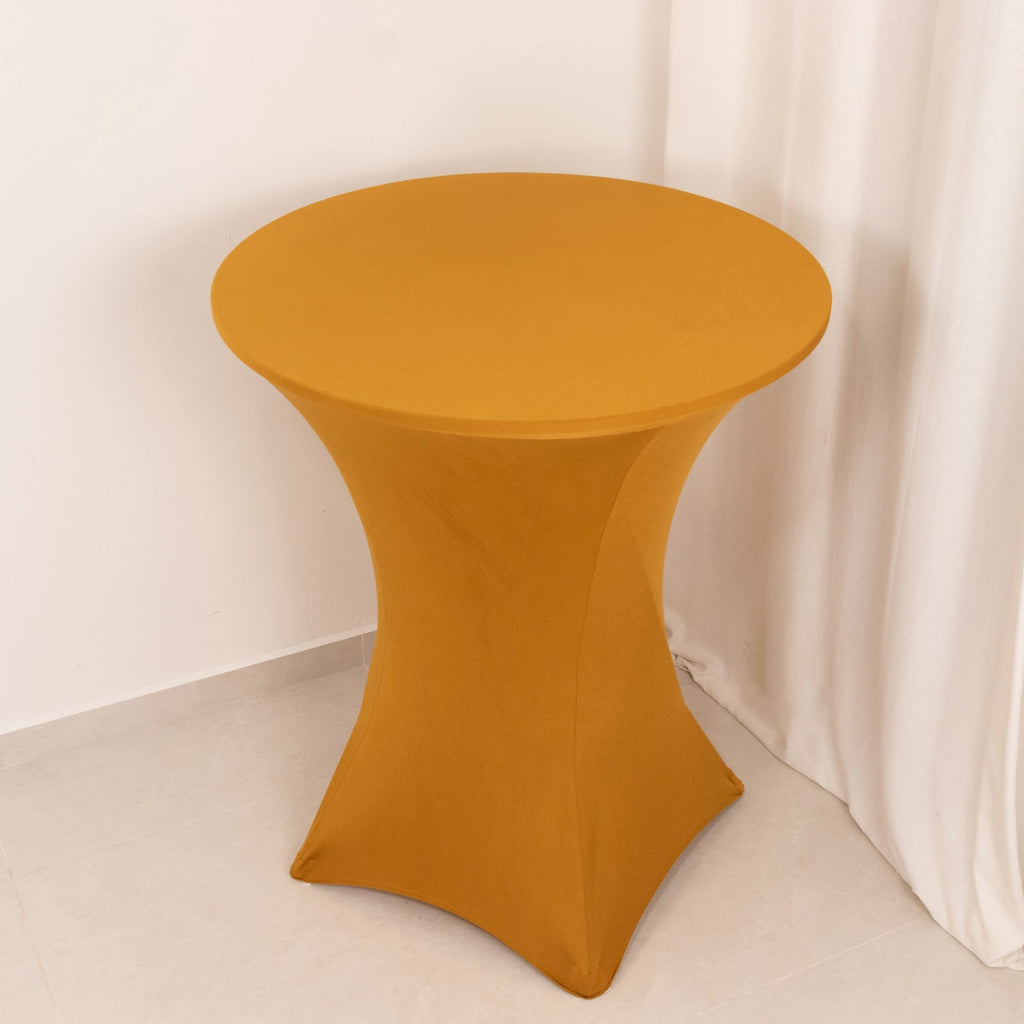 Spandex 36" Round Cocktail Table Cover Gold - Easy to Maintain Stretch Fitted Highboy Tablecloth for Events - Bell Racket Store