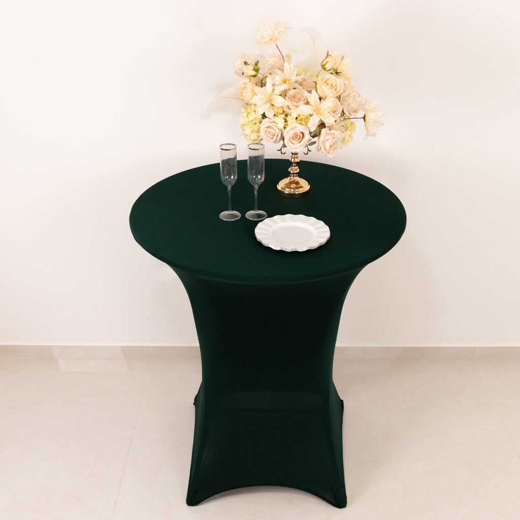 Spandex 36" Round Cocktail Table Cover Hunter Emerald Green - Easy to Maintain Stretch Fitted Highboy Tablecloth - Bell Racket Store