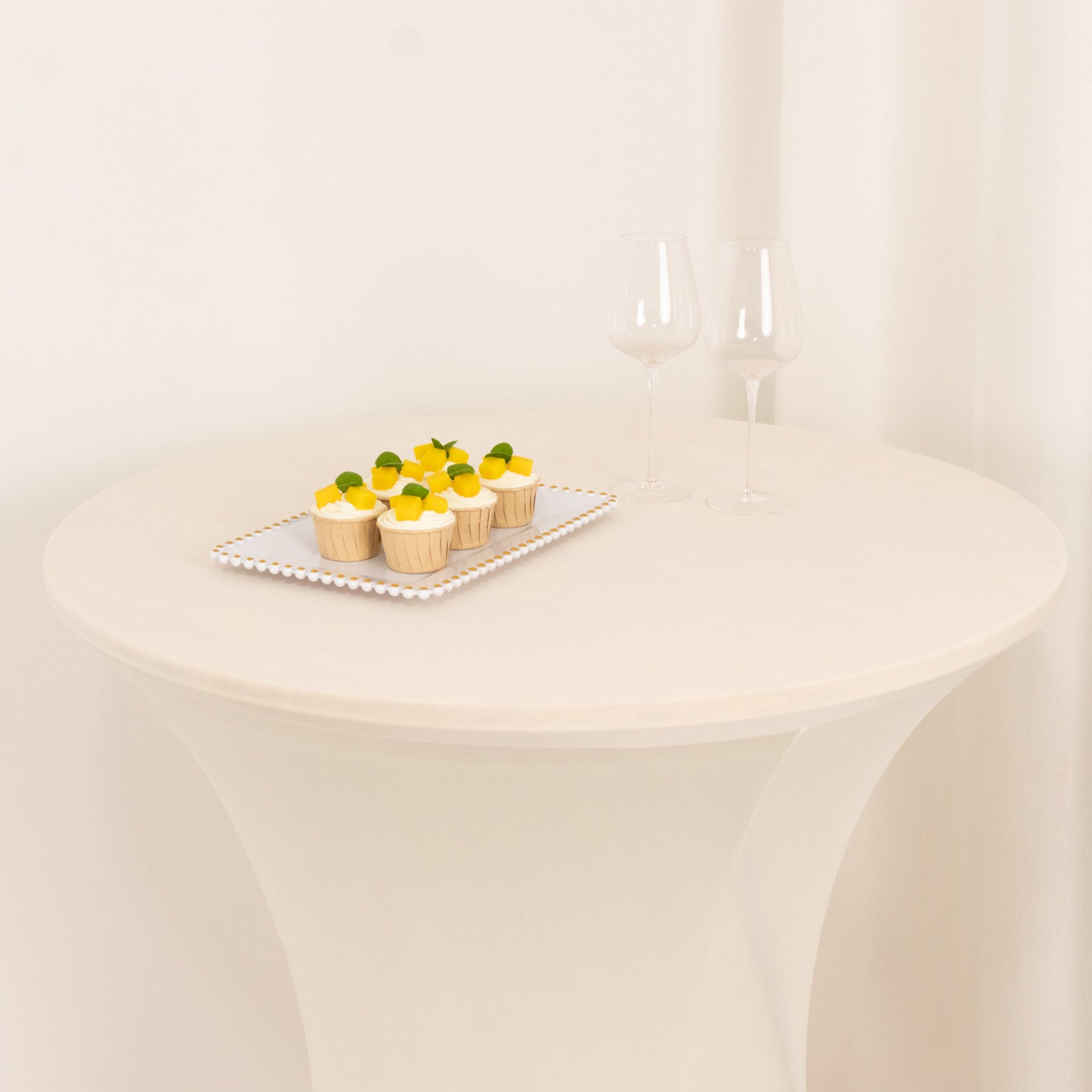 Spandex 36" Round Cocktail Table Cover Ivory - Easy to Maintain Stretch Fitted Highboy Tablecloth - Bell Racket Store