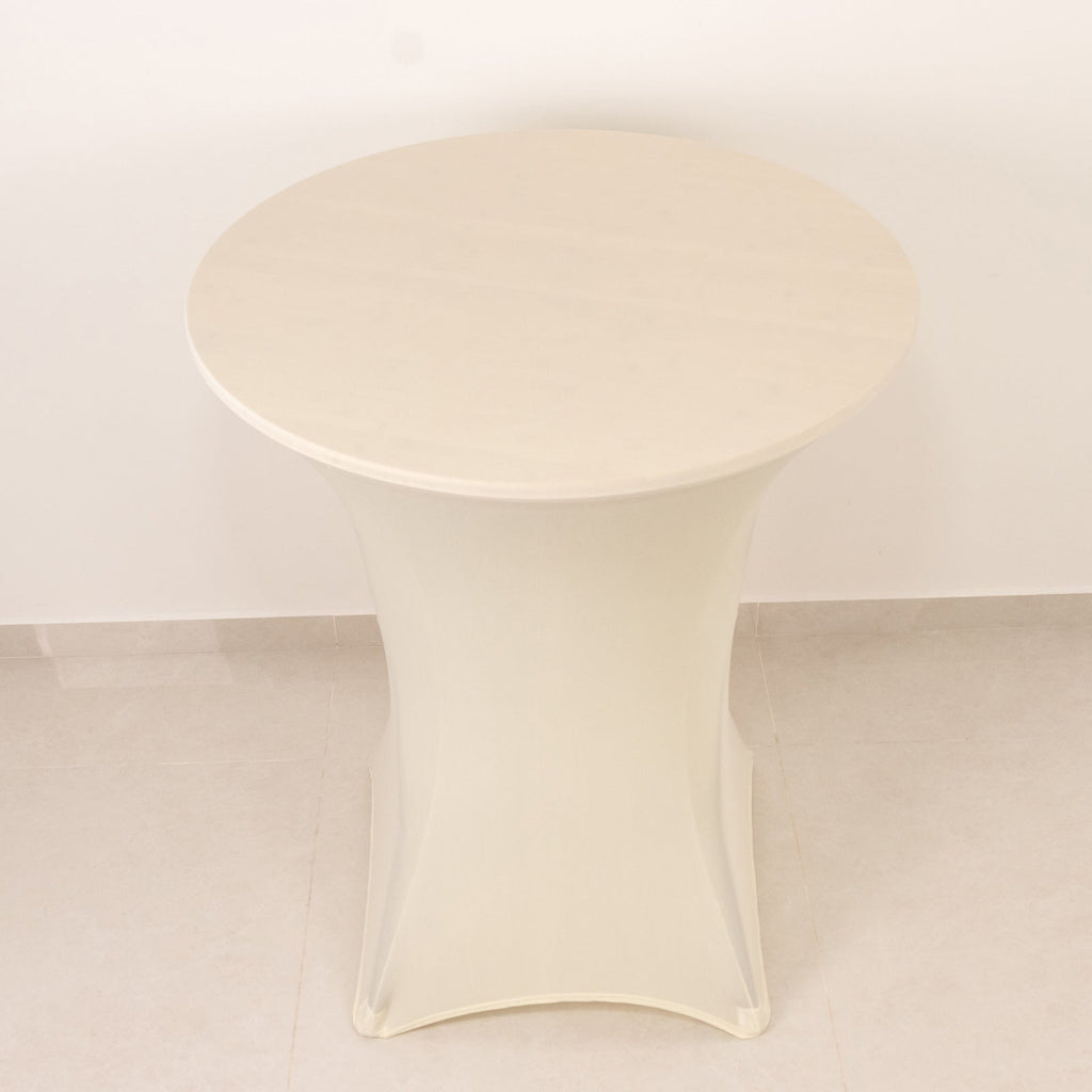 Spandex 36" Round Cocktail Table Cover Ivory - Easy to Maintain Stretch Fitted Highboy Tablecloth - Bell Racket Store