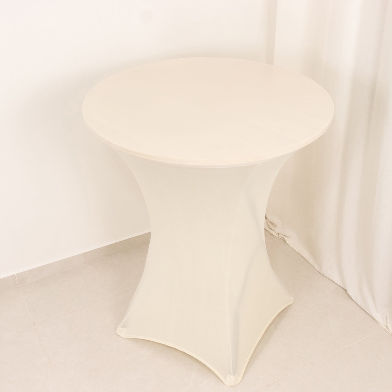 Spandex 36" Round Cocktail Table Cover Ivory - Easy to Maintain Stretch Fitted Highboy Tablecloth - Bell Racket Store