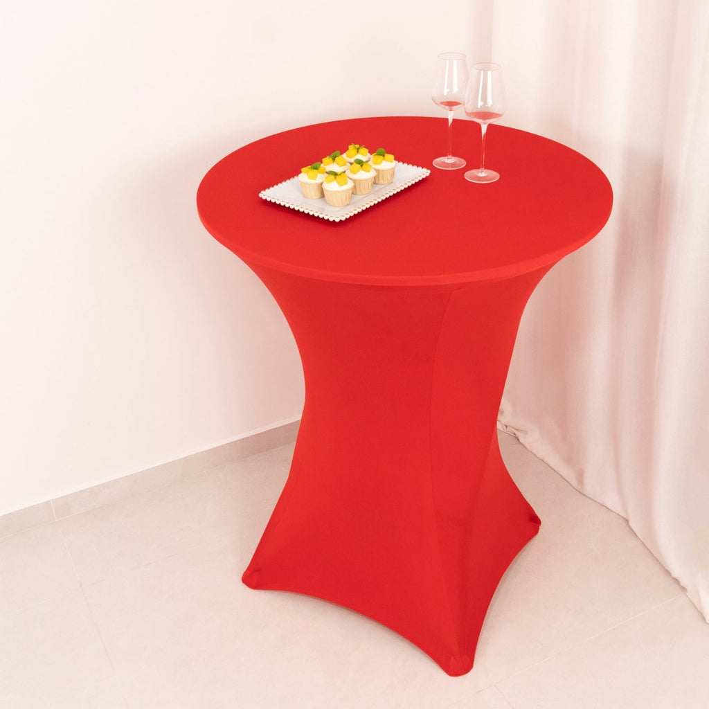 Spandex 36" Round Cocktail Table Cover Red - Easy to Maintain Stretch Fitted Highboy Tablecloth - Bell Racket Store