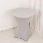 Spandex 36" Round Cocktail Table Cover Silver - Easy to Maintain Stretch Fitted Highboy Tablecloth - Bell Racket Store