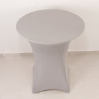 Spandex 36" Round Cocktail Table Cover Silver - Easy to Maintain Stretch Fitted Highboy Tablecloth - Bell Racket Store