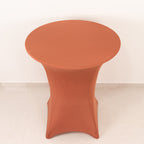 Spandex 36" Round Cocktail Table Cover Terracotta (Rust) - Easy to Maintain Stretch Fitted Highboy Tablecloth - Bell Racket Store
